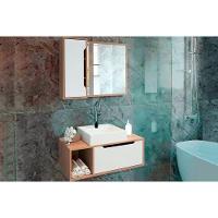 Armário C- Balcão Banheiro Suspenso Bn3644 E C- Rodízios Bn3643 80cm E Espelho Bn3645 80cm Amêndoa-branco - Tecno Mobili - 1