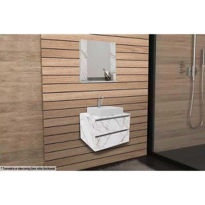 Armário C- Balcão Banheiro Suspenso Bn3607 Cuba Bn3600 60cm E Espelho Bn3610 Mármore Branco - Tecno Mobili
