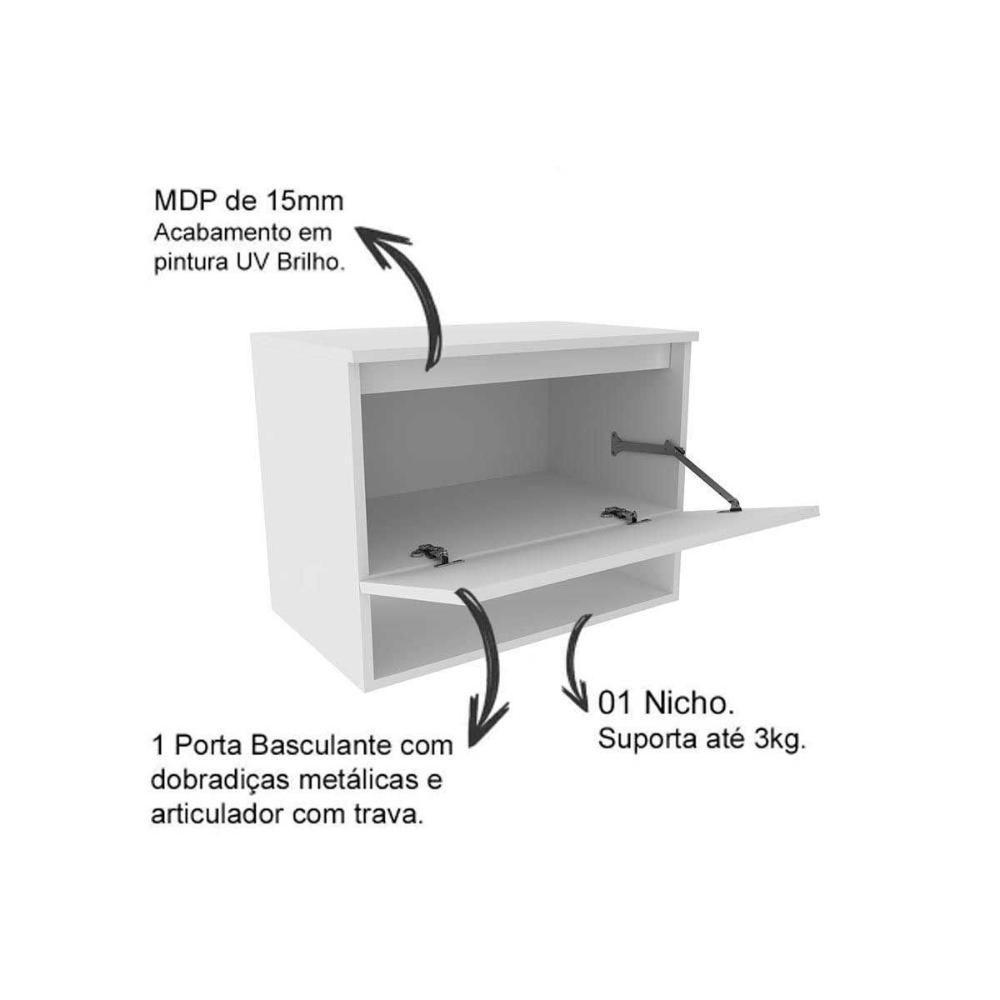 Armário C- Balcão Banheiro Suspenso Bn3606 S-cuba 60cm E Espelho Bn3608 Mármore Branco - Tecno Mobili - 2