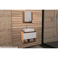 Armário C- Balcão Banheiro Suspenso Bn3606 S- Cuba 60cm E Espelho Bn3610 Amêndoa-branco - Tecno Mobili - 1
