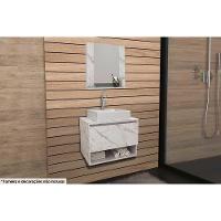 Armário C- Balcão Banheiro Suspenso Bn3606 Cuba Bn3600 60cm E Espelho Bn3610 Mármore Branco - Tecno Mobili - 1