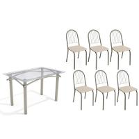 Conjunto: Mesa De Cozinha Elba C- Tampo De Vidro 120cm E 6 Cadeiras Noruega Niquel - Courano Bege - Kappesberg - 1