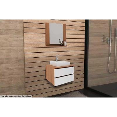 Armário C- Balcão Banheiro Suspenso Bn3607 Cuba Bn3600 60cm E Espelho Bn3610 Amêndoa-branco - Tecno Mobili