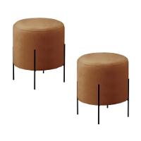 Conjunto - 2 Puffs Banqueta Odim Base Metálica Preta Luxo Corino Caramelo - 1