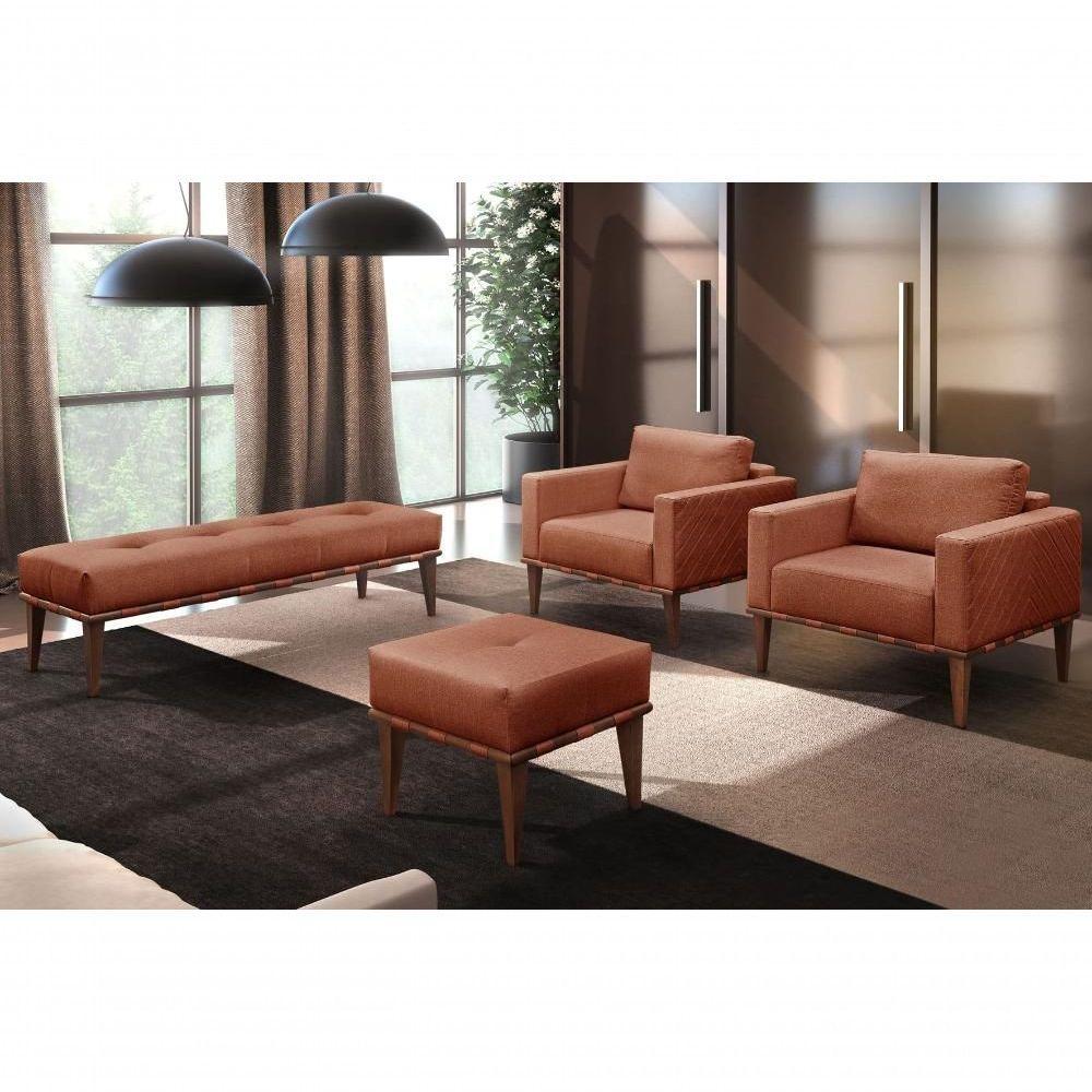 Conjunto - 2 Puffs Banqueta Noé Luxo Castellar Móbile Linho Terracota - 5