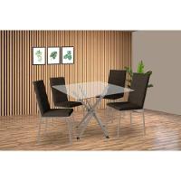 Conjunto: Mesa Sala Jantar Volga C- Tampo De Vidro 90cm E 4 Cadeiras Amsterdã Niquel - Courano Marrom - Kappesberg - 1