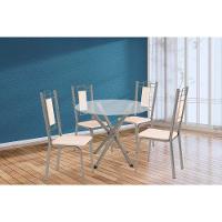 Conjunto: Mesa De Cozinha Volga C- Tampo De Vidro 95cm E 4 Cadeiras Florença Niquel - Courano Bege - Kappesberg - 1