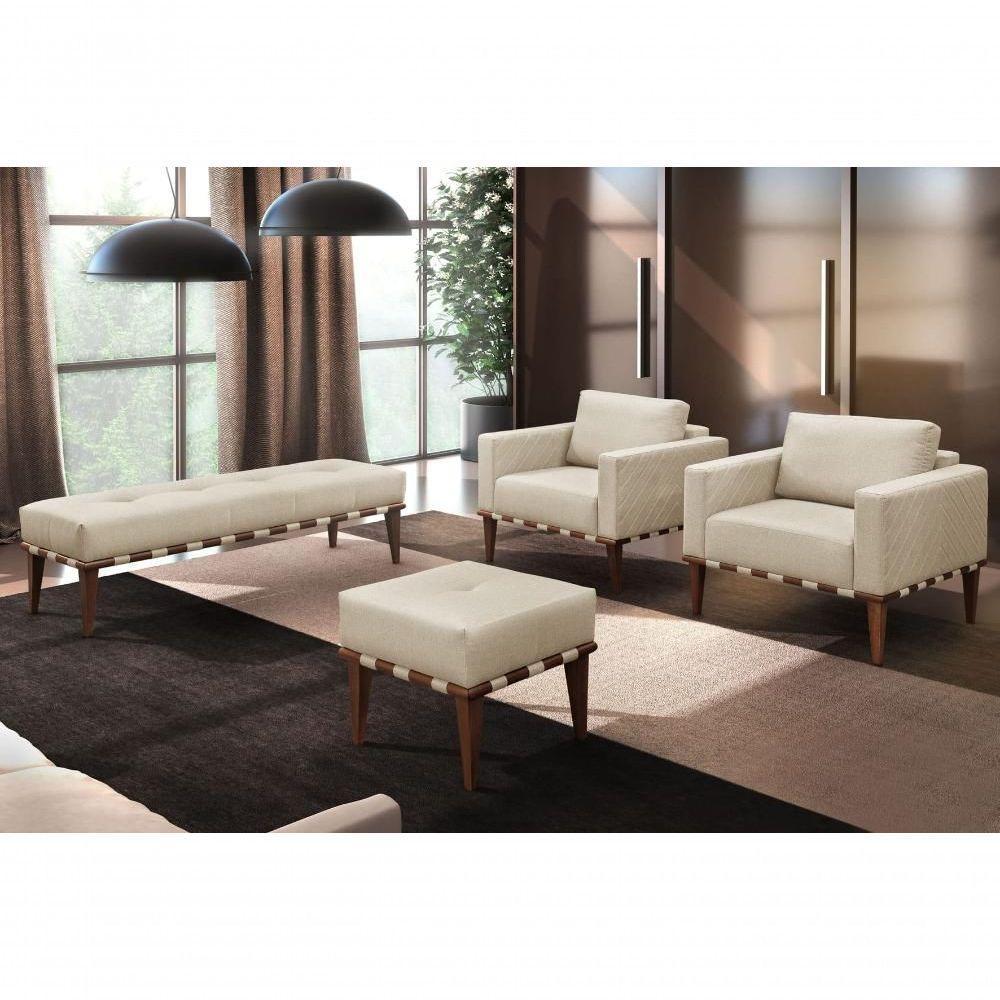 Conjunto - 2 Puffs Banqueta Noé Luxo Castellar Móbile Veludo Bege Claro - 5