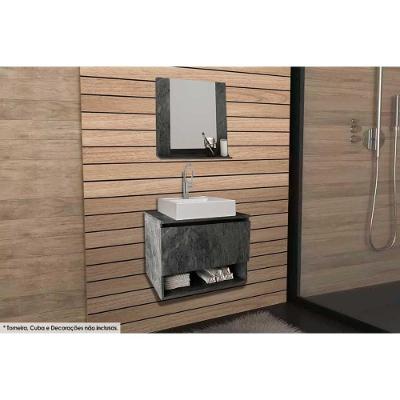 Armário C- Balcão Banheiro Suspenso Bn3606 S- Cuba 60cm E Espelho Bn3610 Mármore Lunar - Tecno Mobili