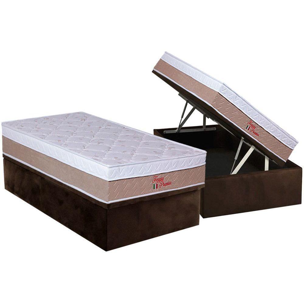 Cama Box Baú Solteiro: Colchão Anatômico Orthoflex Foggia Premier + Base Crc Suede Brown (88x188) - 1
