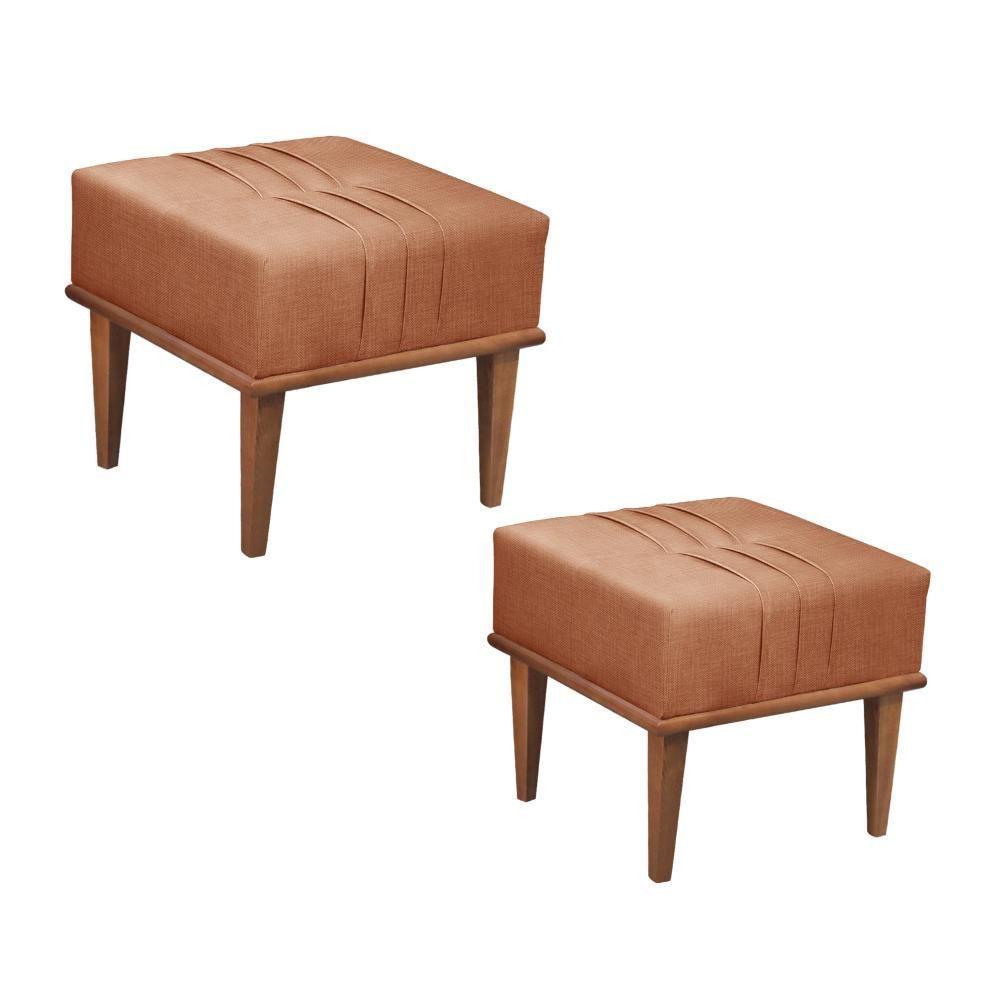 Conjunto - 2 Puffs Banqueta Maya Luxo Castellar Móbile Linho Terracota - 1