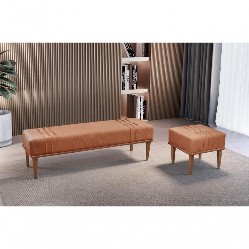 Conjunto - 2 Puffs Banqueta Maya Luxo Castellar Móbile Linho Terracota - 5