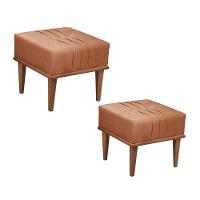 Conjunto - 2 Puffs Banqueta Maya Luxo Castellar Móbile Linho Terracota - 1