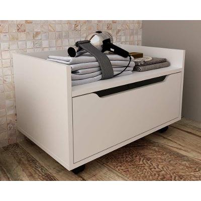 Bancada De Banheiro Suspenso C- Rodizio Bn3647 S- Cuba C- 1 Gaveta 60cm Branco - Tecno Mobili