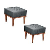 Conjunto - 2 Puffs Banqueta Maya Luxo Castellar Móbile Linho Cinza - 1