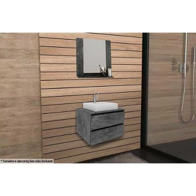 Armário C- Balcão Banheiro Suspenso Bn3607 Cuba Bn3600 60cm E Espelho Bn3610 Mármore Lunar - Tecno Mobili