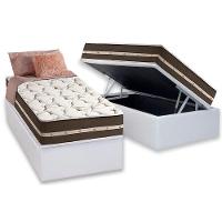 Cama Box Baú Solteiro: Colchão Molas Ensacadas D Angelis Anjos Superlastic Classic + Base Crc Courano White (88x188) - 1