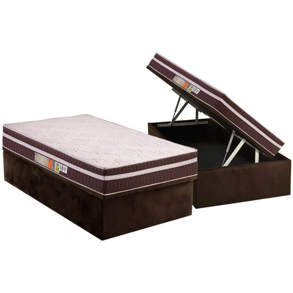 Cama Box Baú Solteiro: Colchão Anatômico Polar D28 Orthoface Vip + Base Crc Suede Brown (88x188) - 1