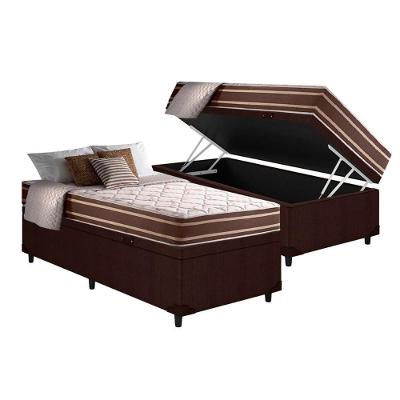 Cama Box Baú Solteiro: Colchão Molas Ensacadas D Angelis Anjos Duo Sono + Base Crc Suede Brown (88x188)