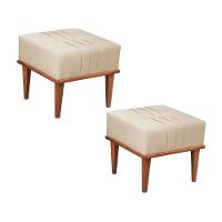 Conjunto - 2 Puffs Banqueta Maya Luxo Castellar Móbile Veludo Bege Claro - 1