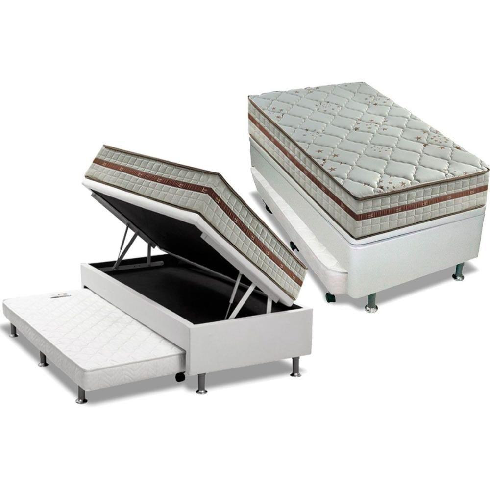 Cama Box Baú Solteiro: Colchão Molas Ensacadas D Angelis Anjos Classic + Base Crc Courano Branco (88x188) - 1