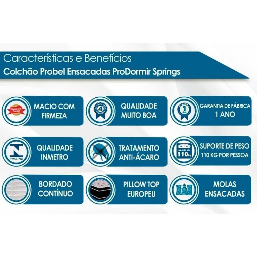 Cama Box Baú Solteiro: Colchão Molas Bonnel Probel Ensacadas Prodormir Springs Black + Base Crc Suede Gray (88x188) - 3