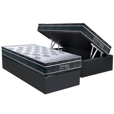Cama Box Baú Solteiro: Colchão Molas Bonnel Probel Ensacadas Prodormir Springs Black + Base Crc Suede Gray (88x188)