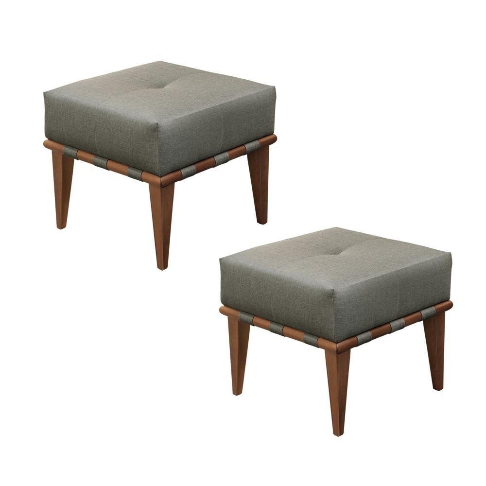 Conjunto - 2 Puffs Banqueta Noé Luxo Castellar Móbile Linho Cinza - 1