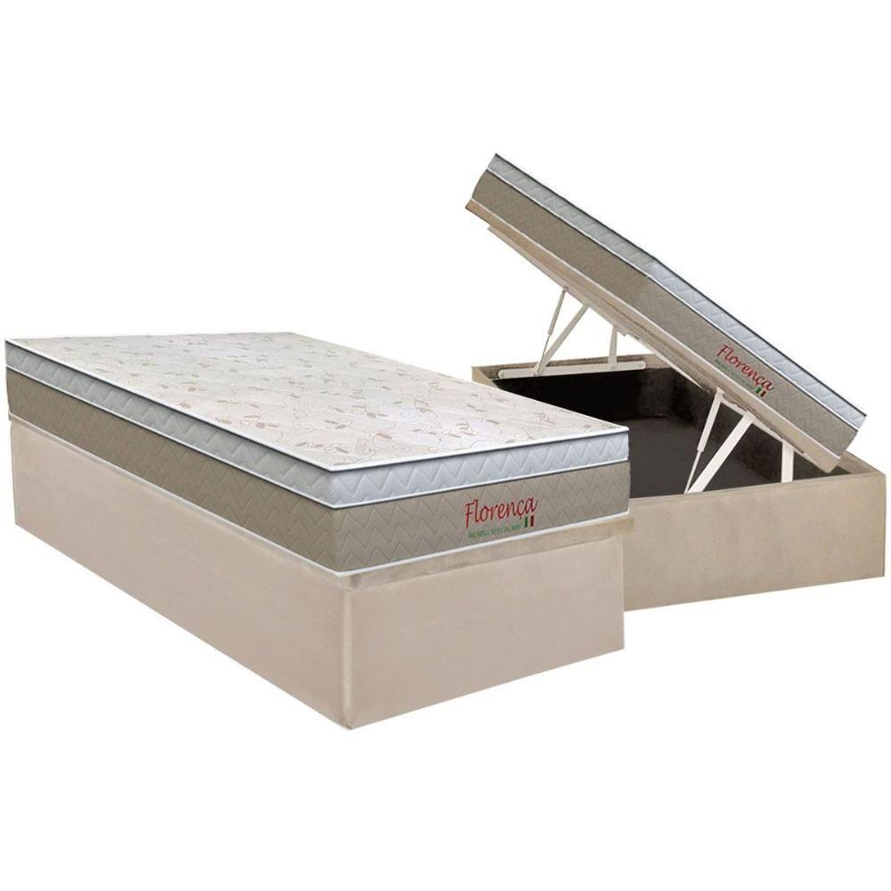 Cama Box Baú Solteiro: Colchão Molas Bonnel Orthoflex Florença + Base Crc Suede Clean (88x188) - 1