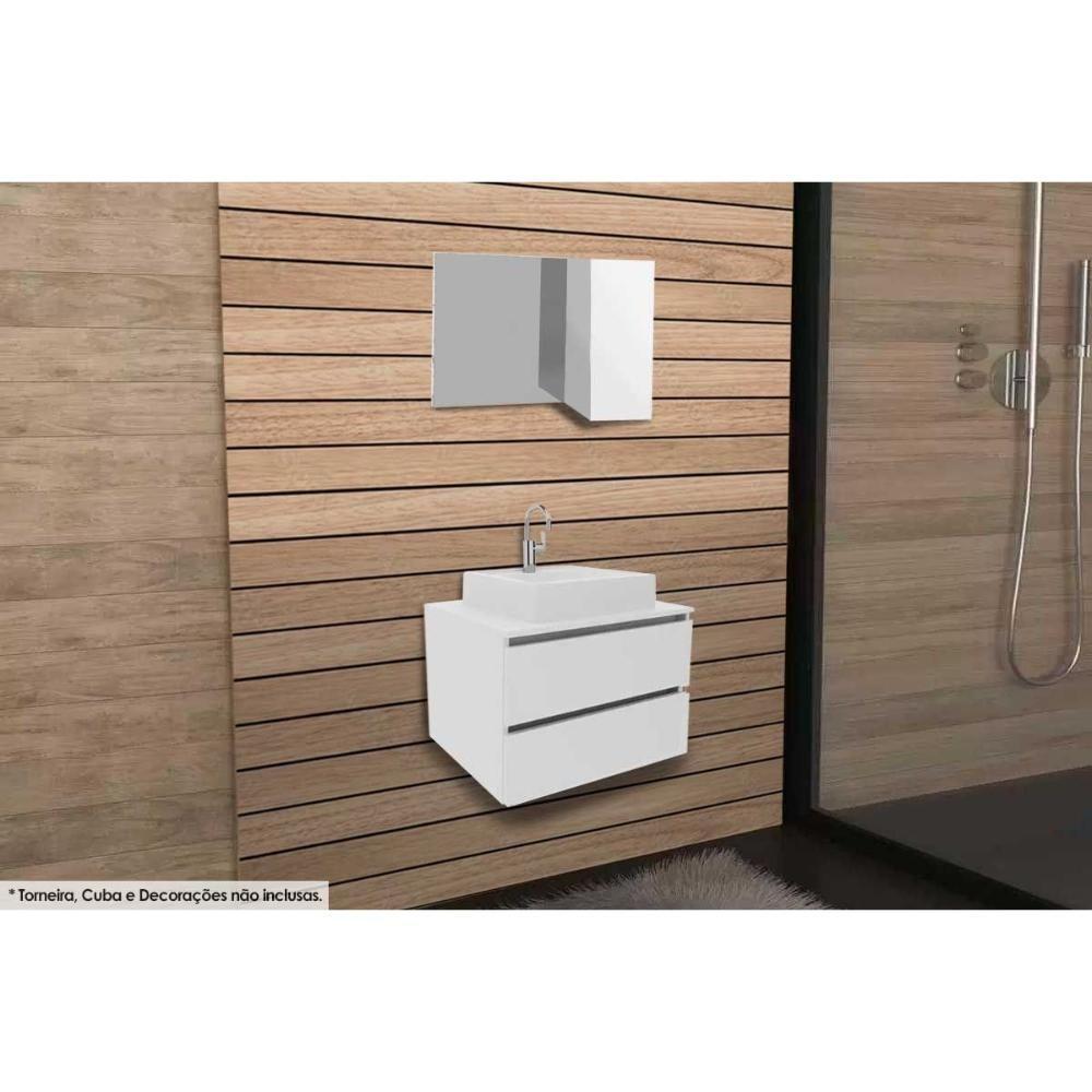 Armário C- Balcão Banheiro Suspenso Bn3607 S-cuba 60cm E Espelho Bn3602 Branco - Tecno Mobili - 1