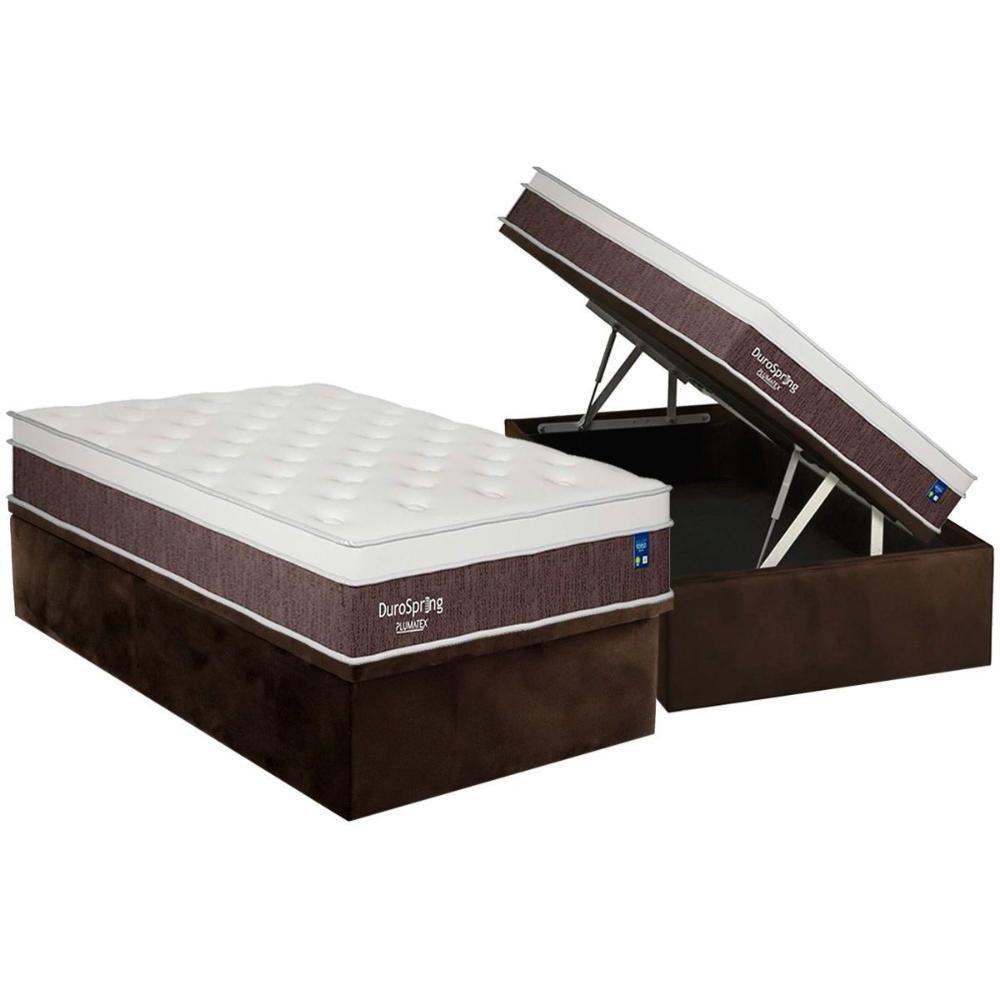 Cama Box Baú Solteiro: Colchão Molas Bonnel Plumatex Superlastic Durospring + Base Crc Suede Brown (88x188) - 1