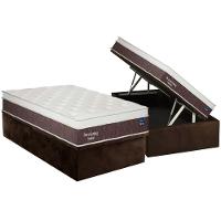 Cama Box Baú Solteiro: Colchão Molas Bonnel Plumatex Superlastic Durospring + Base Crc Suede Brown (88x188) - 1