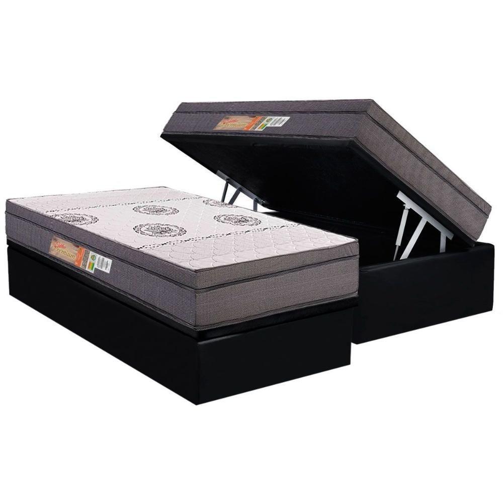 Cama Box Baú Solteiro: Colchão Anatômico Polar D28 Orthopremium Grey + Base Crc Suede Black (88x188) - 1