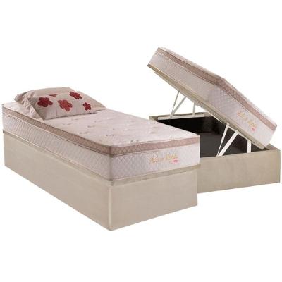 Cama Box Baú Solteiro: Colchão Molas Masterpocket Ensacadas Herval Pallace Bambu Plus + Base Crc Suede Clean (88x188)