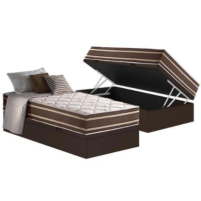 Cama Box Baú Solteiro: Colchão Molas Ensacadas D Angelis Anjos Superlastic Duo Sono + Base Crc Courano Brown (88x188)