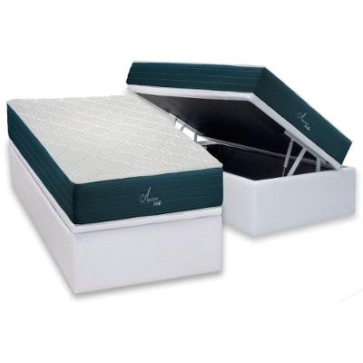 Cama Box Baú Solteiro: Colchão Molas Bonnel Polar Ensacadas Aquariuns + Base Crc Courano White (88x188)