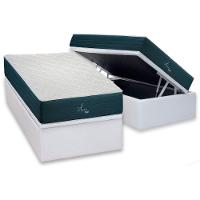 Cama Box Baú Solteiro: Colchão Molas Bonnel Polar Ensacadas Aquariuns + Base Crc Courano White (88x188) - 1