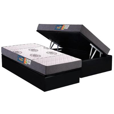 Cama Box Baú Solteiro: Colchão Espuma D33 Polar D45 Pérola Grey + Base Crc Suede Black (88x188)