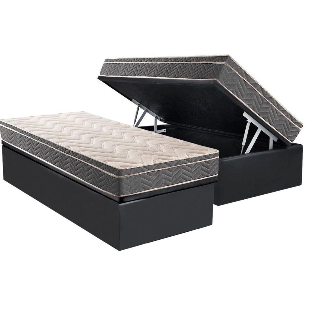 Cama Box Baú Solteiro: Colchão Espuma D45 Paropas Conforto Mega Firme + Base Crc Suede Gray (88x188) - 1