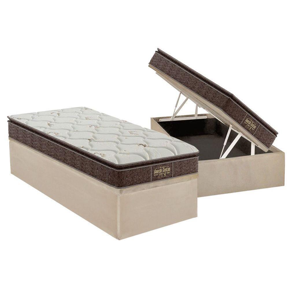 Cama Box Baú Solteiro: Colchão Anatômico Probel Guarda Costas Extra Firme + Base Crc Suede Clean (88x188) - 1