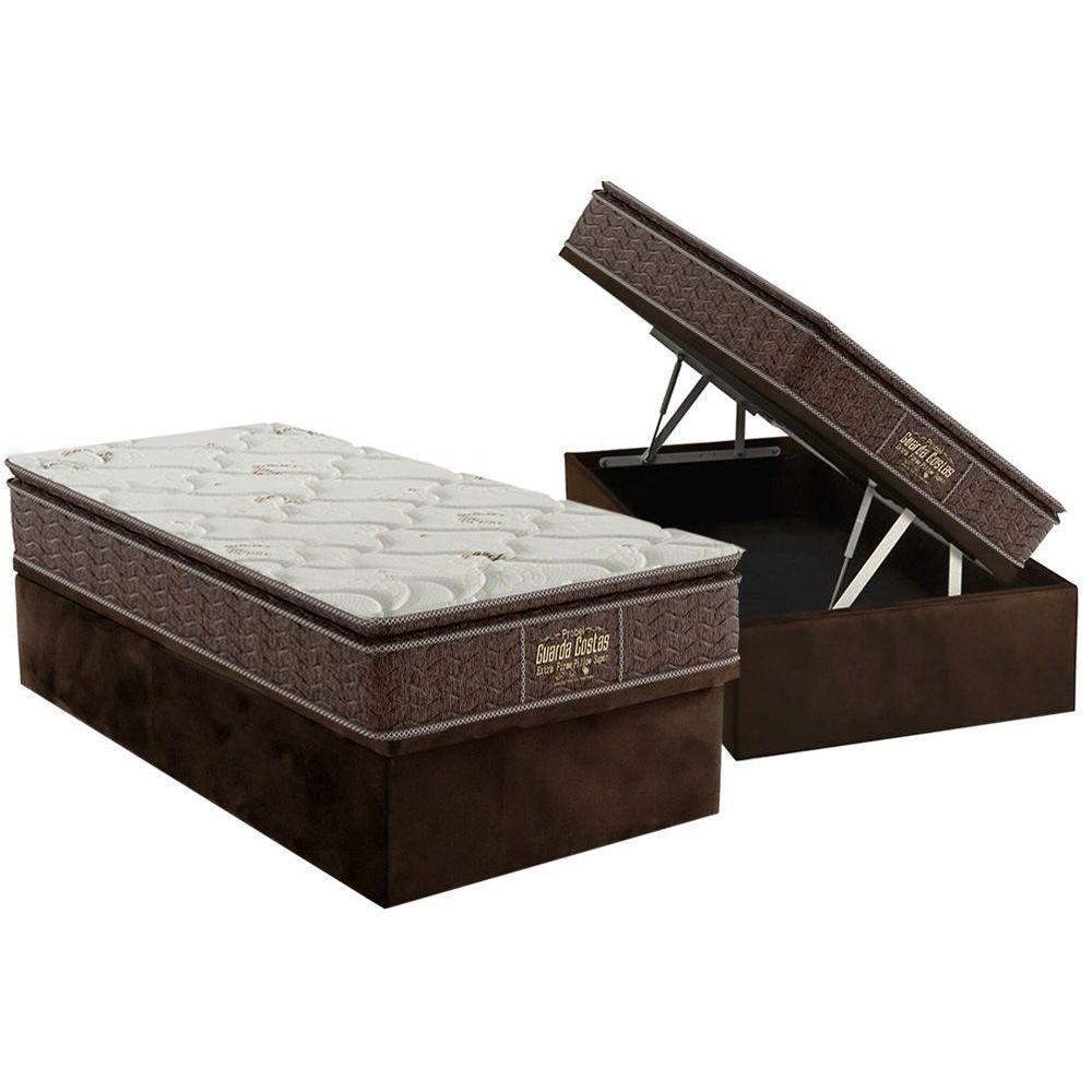 Cama Box Baú Solteiro: Colchão Anatômico Probel Guarda Costas Extra Firme + Base Crc Suede Brown (88x188) - 1