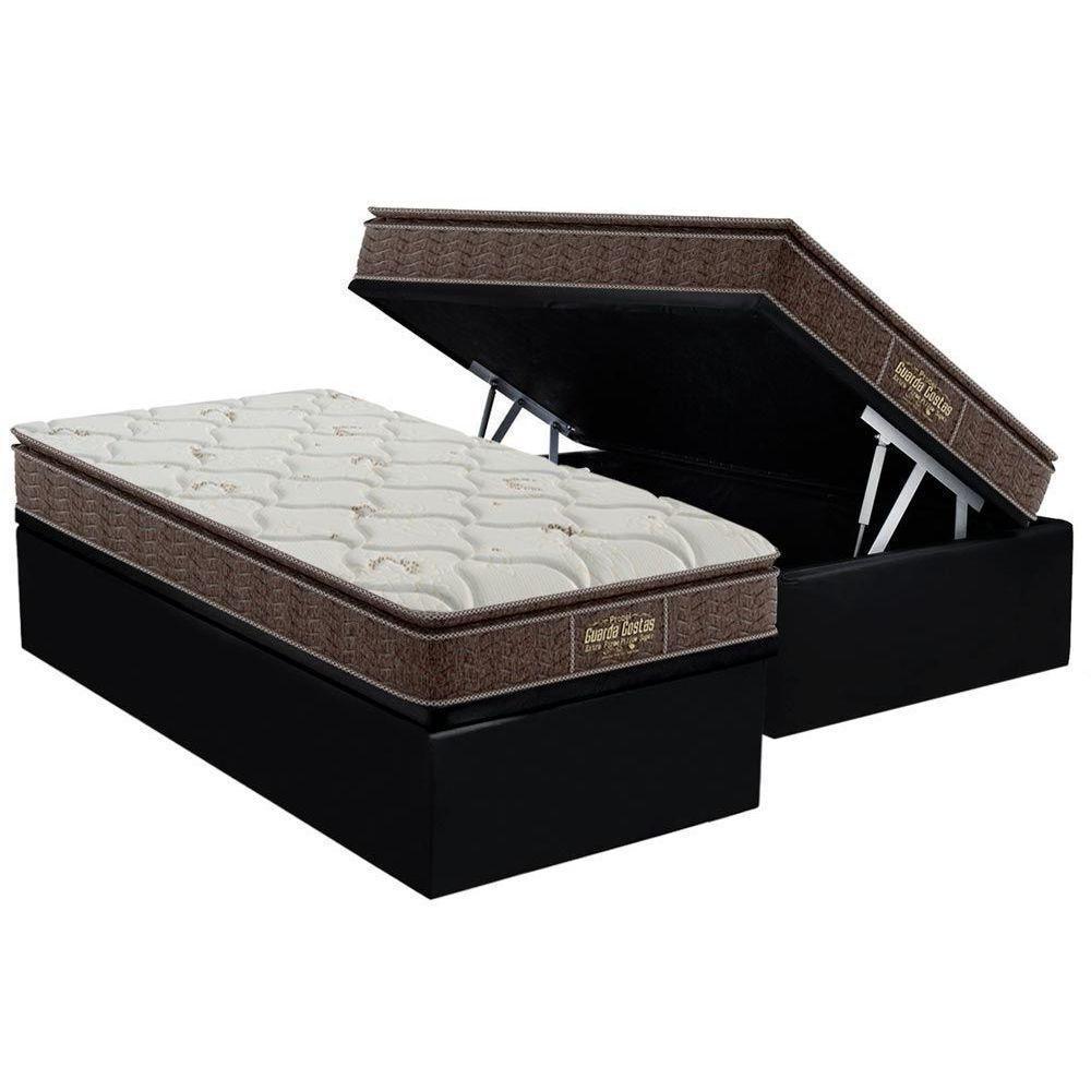 Cama Box Baú Solteiro: Colchão Anatômico Probel Guarda Costas Extra Firme + Base Crc Suede Black (88x188) - 1