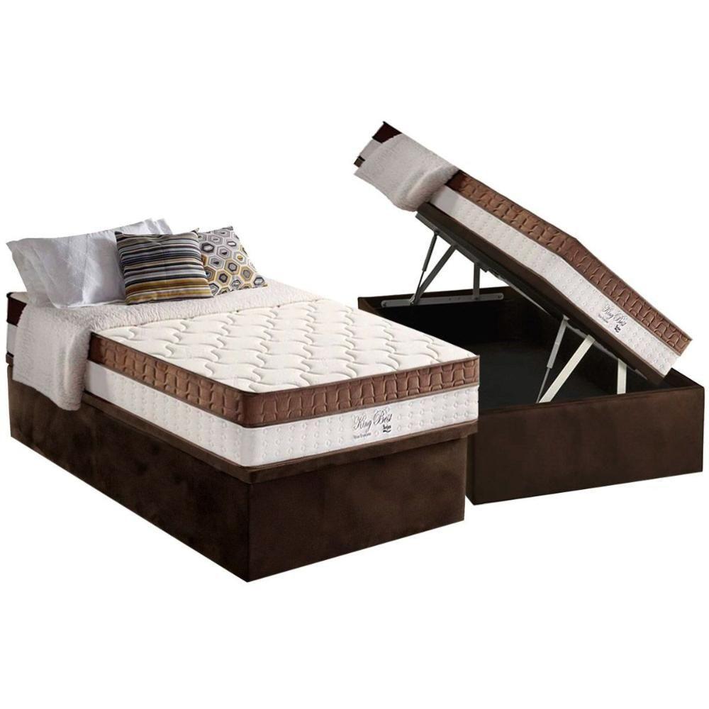 Cama Box Baú Solteiro: Colchão Molas Ensacadas D Angelis Anjos King Best Brown + Base Crc Suede Brown (88x188) - 1