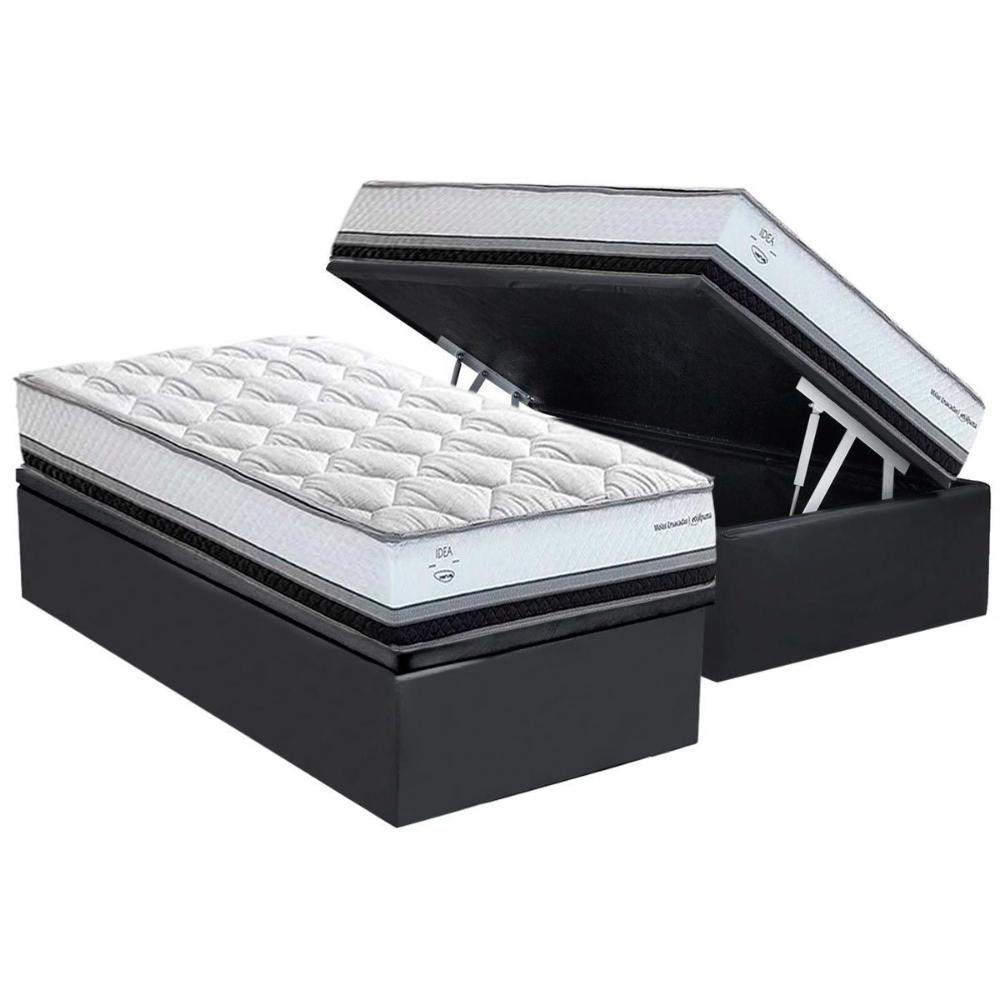 Cama Box Baú Solteiro: Colchão Molas Masterpocket Ensacadas Herval La Playa C1634 + Base Crc Suede Gray (88x188x28) - 1