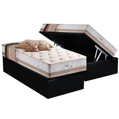Cama Box Baú Solteiro: Colchão Molas Masterpocket Ensacadas Herval Maxspring Spain + Base Crc Suede Black (88x188)