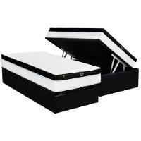 Cama Box Baú Solteiro: Colchão Molas Ensacadas Luckspuma Gold Line Elastic Gel + Base Crc Suede Black (88x188) - 1