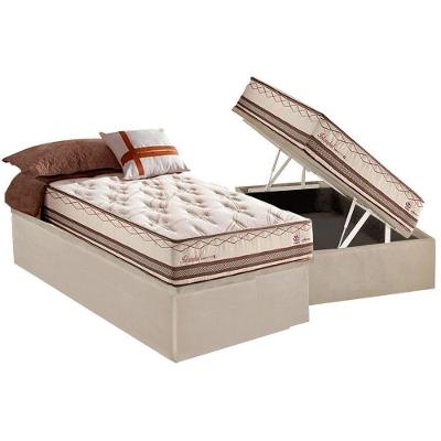 Cama Box Baú Solteiro: Colchão Molas Masterpocket Ensacadas Herval Istambul + Base Crc Suede Bege (88x188)