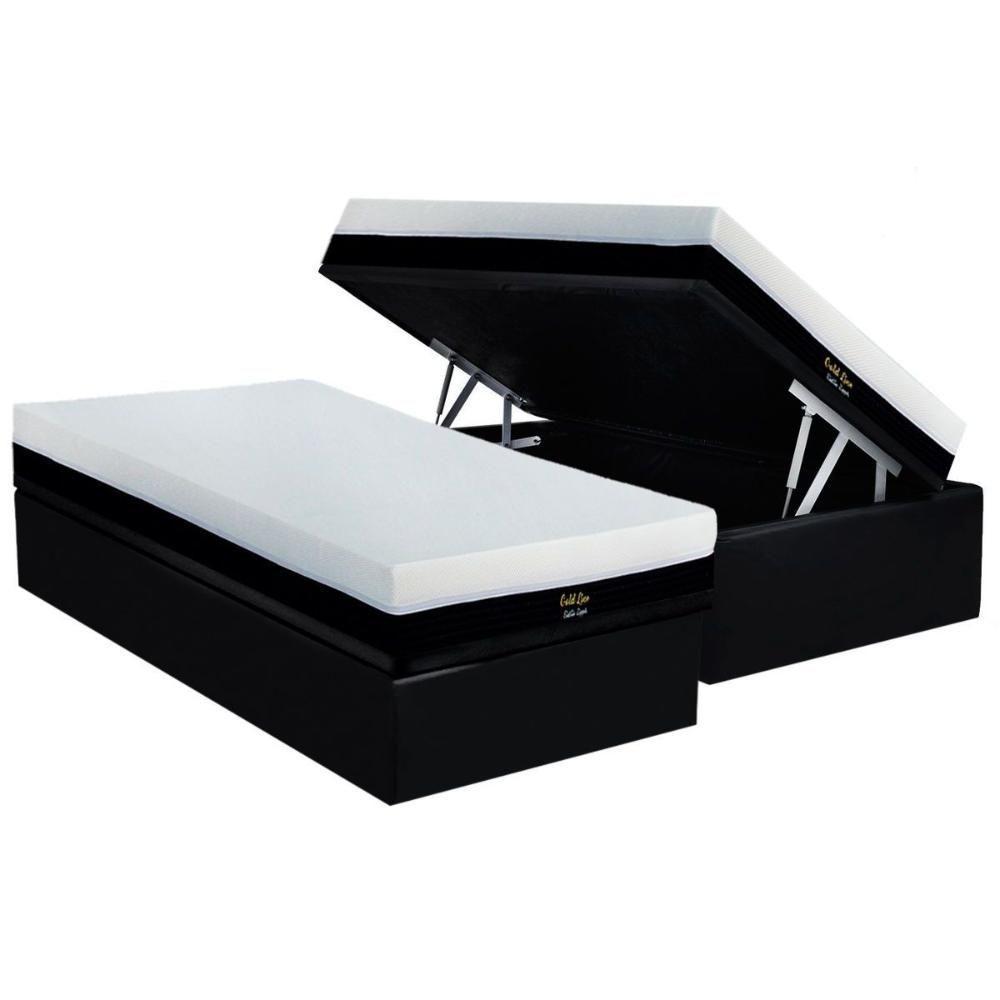 Cama Box Baú Solteiro: Colchão Molas Ensacadas Luckspuma Gold Line Elastic Zipper + Base Crc Suede Black (88x188) - 1