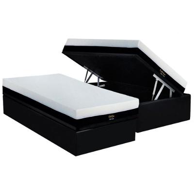 Cama Box Baú Solteiro: Colchão Molas Ensacadas Luckspuma Gold Line Elastic Zipper + Base Crc Suede Black (88x188)