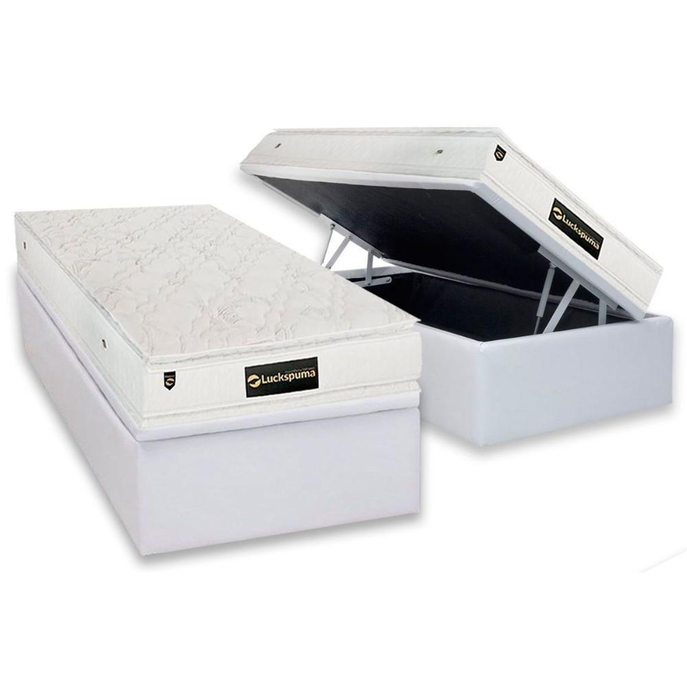 Cama Box Baú Solteiro: Colchão Molas Ensacadas Luckspuma Satisfaction Plus White + Base Crc Courano White (88x188) - 1